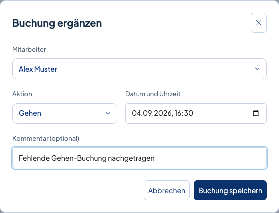 Gemeinsames Formular zum Ergänzen und Bearbeiten einer Buchung