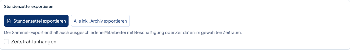 Exportbereich mit Einzel- und Sammel-Export einschließlich Archiv